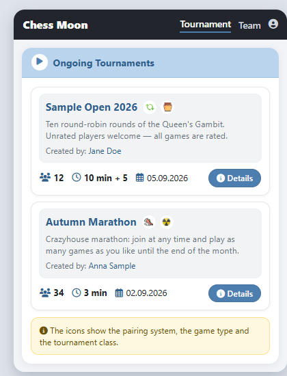 Tournament list